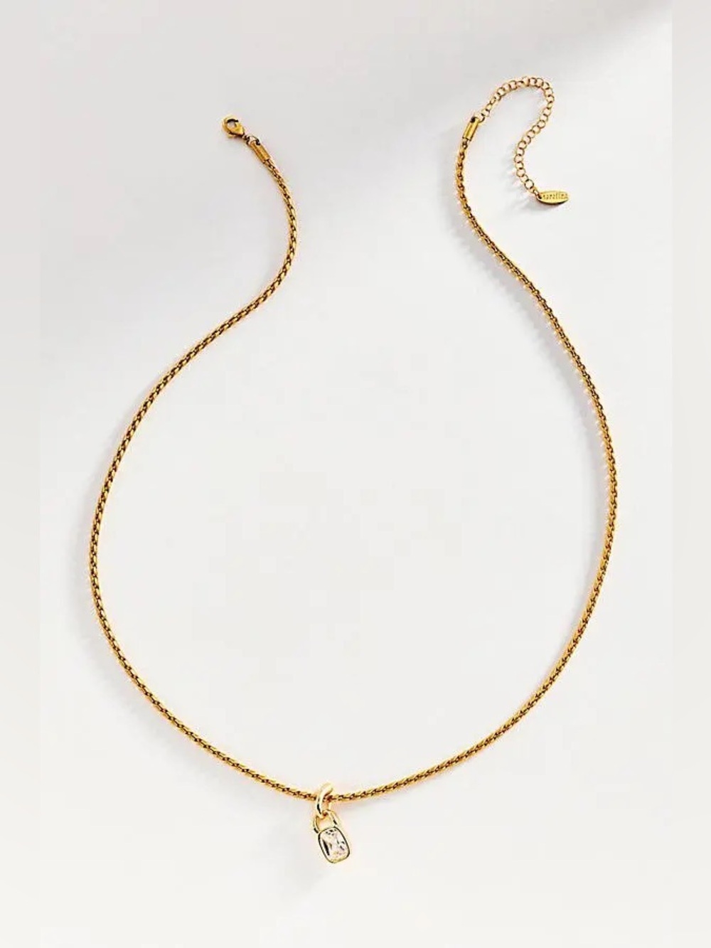 ANTHROPOLOGIE Serefina NWT 14K Gold Plated Crystal Lock Necklace - Picture 7 of 7